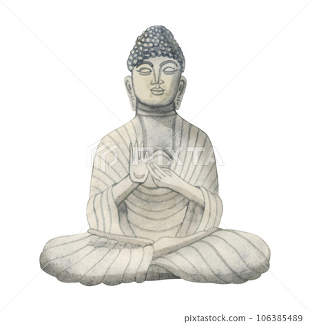 Buddha stone statue hand drawn watercolor illustration isolated on white background. Meditation element for yoga and buddhism designs Buddha stone statue hand drawn watercolor illustration isolated on white background. Meditation element for yoga and buddhism designs 106385489