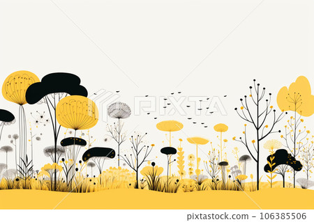 Minimalist yellow and black Japanese style pattern (park and plants) 106385506
