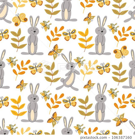 Cute baby print bunnies with butterflies Cute baby print bunnies with butterflies 106387160