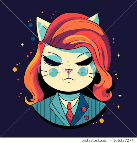 Anthropomorphic portrait of a cat woman wearing business clothing in the office. Vector illustration of a cute zoomorphic animal as a businesswoman Anthropomorphic portrait of a cat woman wearing business clothing in the office. Vector illustration of a cute zoomorphic animal as a businesswoman 106387274