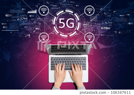 5G network with person using laptop 106387611