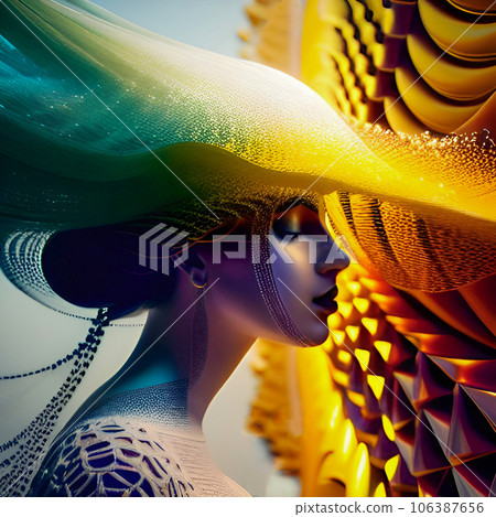 Beautiful woman in a golden hat 106387656