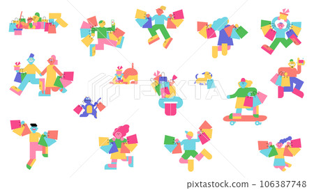 Set of people enjoying shopping Set of people enjoying shopping 106387748