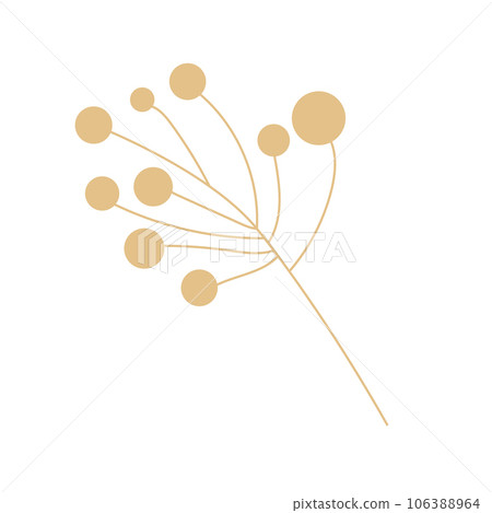 Vector stock illustration of gypsophila isolated on white background. Cream branch of dry grass. Soft beige color. Template for a wedding card. Vector illustration in flat style. 106388964