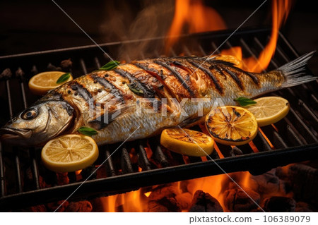 Grilled fish on charcoal Grilled fish on charcoal 106389079