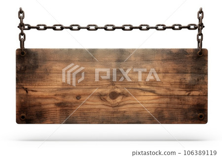 Old wooden sign hanging on a chain Old wooden sign hanging on a chain 106389119