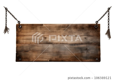 Old wooden sign hanging on a chain 106389121