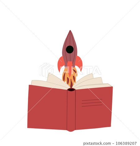 Book with taking off rocket Book with taking off rocket 106389207
