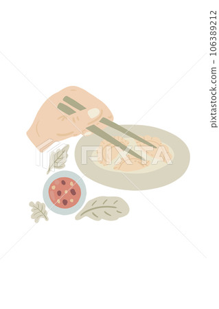 Asian dumplings hand and sticks Asian dumplings hand and sticks 106389212