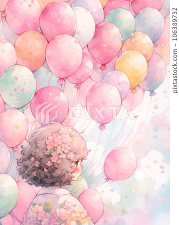 cute girl with colorful balloons 106389732