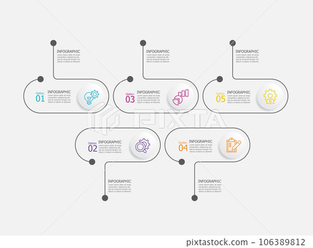 horizontal round circle steps timeline infographic element report background with business line icon 5 steps horizontal round circle steps timeline infographic element report background with business line icon 5 steps 106389812