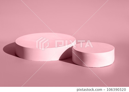 Podium for cosmetic product presentation. Abstract minimal geometrical form. Cylinder sphere geometric forms. Scene to show products. Showcase display Podium for cosmetic product presentation. Abstract minimal geometrical form. Cylinder sphere geometric forms. Scene to show products. Showcase display 106390320