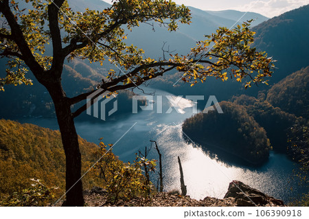 amazing aerial view of lake in autumn 106390918