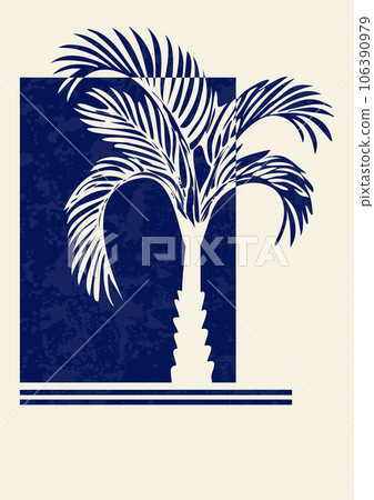 Aesthetic minimalist blue palm illustration poster 106390979