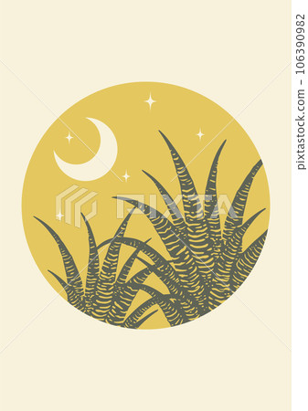 Abstract aesthetic desert night with agave cactus illustration. 106390982