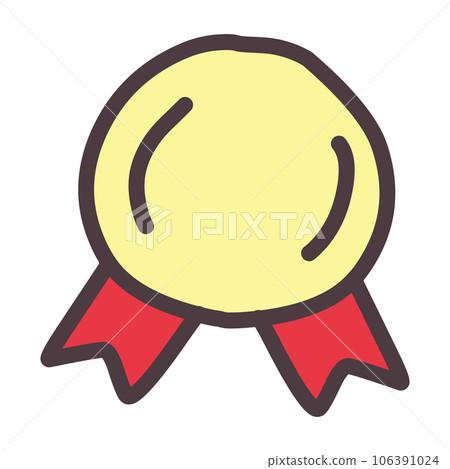 Hand-drawn illustration of a gold medal with a simple deformed ribbon Hand-drawn illustration of a gold medal with a simple deformed ribbon 106391024