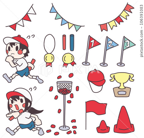 受運動日啟發的簡單手繪彩色插圖配件套裝 106391083