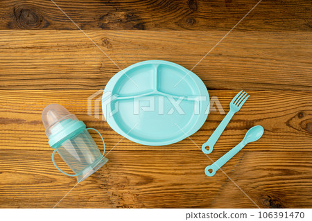 Baby Plate, Cup, Spoon and Fork, Color Kids Utensils, Small Colorful Toddler Tableware 106391470