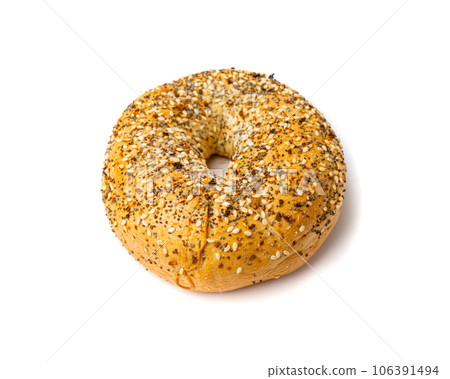 Bagel, Round Bread Bun, Wheat Bakery with Grains And Seeds for Breakfast, Plain Circle Bagel Bread 106391494