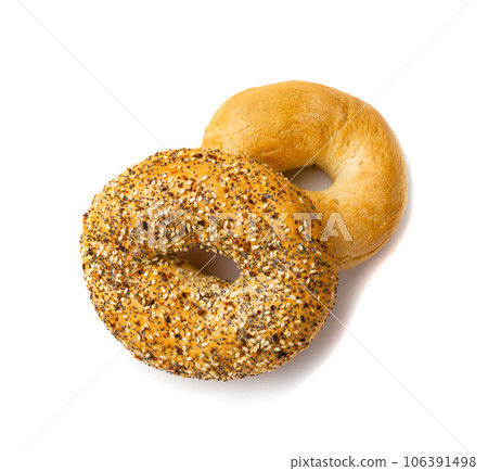 Bagel, Round Bread Bun, Wheat Bakery with Grains And Seeds for Breakfast, Plain Circle Bagel Bread Bagel, Round Bread Bun, Wheat Bakery with Grains And Seeds for Breakfast, Plain Circle Bagel Bread 106391498