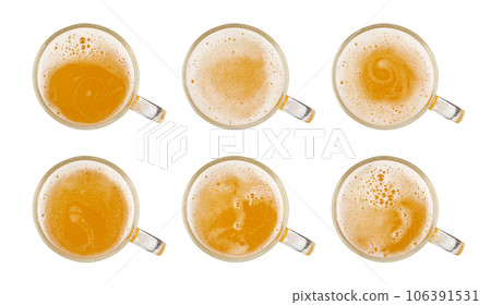 Beer Isolated Top View, Unfiltered Lager in Glass, Wheat Beer with Foam, Bubbles on Alcohol Drunk Mug Top Beer Isolated Top View, Unfiltered Lager in Glass, Wheat Beer with Foam, Bubbles on Alcohol Drunk Mug Top 106391531