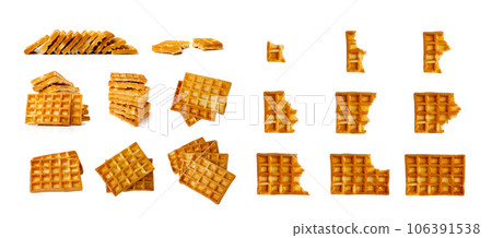 Belgian Waffle Isolated, Square Waffled Cookie, Soft Golden Belgian Waffles, Wafer Biscuit Breakfast 106391538