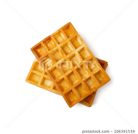Belgian Waffle Isolated, Square Waffled Cookie, Soft Golden Belgian Waffles, Wafer Biscuit Breakfast 106391539