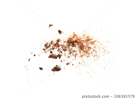 Grated Chocolate Pile Isolated, Crushed Chocolate Shavings, Crumbs, Scattered Flakes, Cocoa Sprinkles 106391579