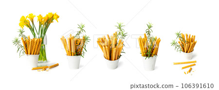 Bread Stick Isolated, Salted Breadstick, Crispy Grissini, Dry Homemade Pretzel, Bread Stick on White 106391610