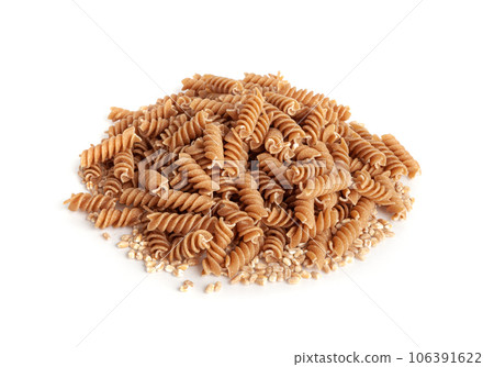 Raw Brown Pasta, Wholegrain Fusilli, Dry Whole Grain Noodle, Raw Spelt Macaroni, Healthy Italy Food 106391622