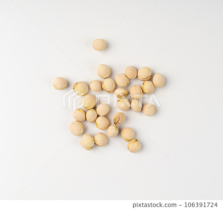 Cherry Stones Isolated, Cherry Core Pile Closeup, Sweet Fruit Kernels, Cherries Pits, Dry Prunus Avium Seeds 106391724