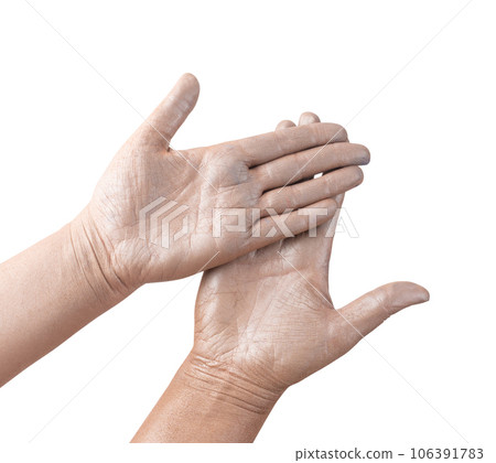 Glitter Hands Isolated, Shiny Skin, Body Metallic Paint, Painted Woman Palms, Creative Concept Magic Art 106391783