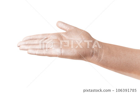 Glitter Hands Isolated, Shiny Skin, Body Metallic Paint, Painted Woman Palms, Creative Concept Magic Art 106391785