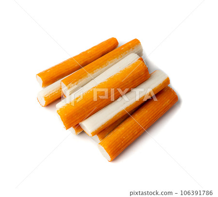 Crab Stick Isolated, Orange Crabstick Closeup, Crabmeat Food, Crabmeat Fish Sticks, Crab Sticks 106391786