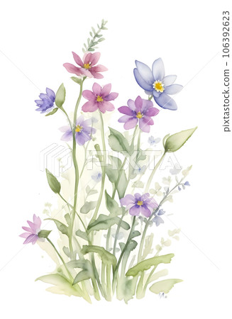 watercolor wildflower border on white background, generative ai watercolor wildflower border on white background, generative ai 106392623