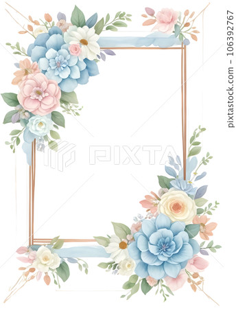 Watercolor Flower and bloom frame border,generative ai 106392767