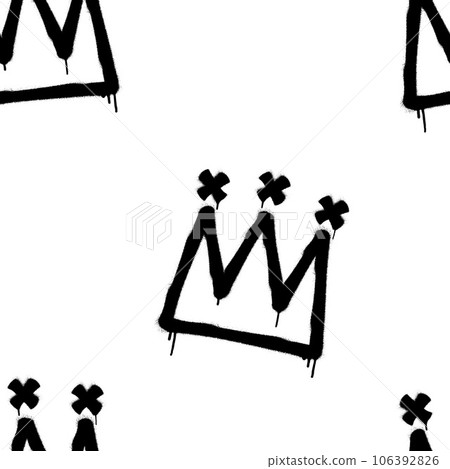 Seamless pattern of sprayed crown with overspray in black over white. Vector illustration template 106392826