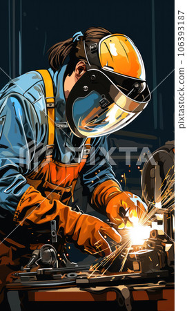 Welder welds steel Welder welds steel 106393187