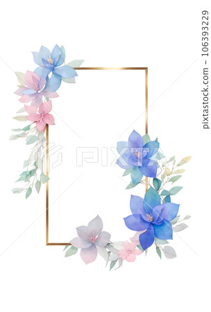 golden frame border with watercolor magnolia flowers and eucalyptus leaves,generative ai 106393229