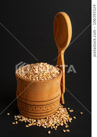 Wheat Grains, Barley Pile, Dry Cereal Seeds, Wheat Grains Heap on Black Wheat Grains, Barley Pile, Dry Cereal Seeds, Wheat Grains Heap on Black 106393324