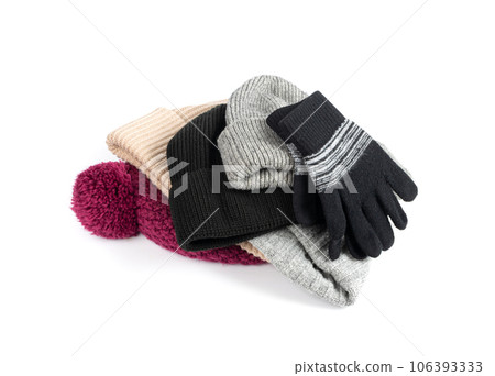 Winter Hat Isolated, Knitted Cap, Beige Winter Hat on White Background Winter Hat Isolated, Knitted Cap, Beige Winter Hat on White Background 106393333
