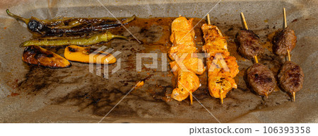 Small Skewers, Street Barbecue, Chicken Shish Kebab, Barbecue Shashlik, Skewered Grilled Chicken Meat 106393358