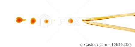 Spilled Soy Sause Isolated, Teriyaki Drops, Oyster Sauce, Balsamic Vinegar Puddles on White Background 106393385