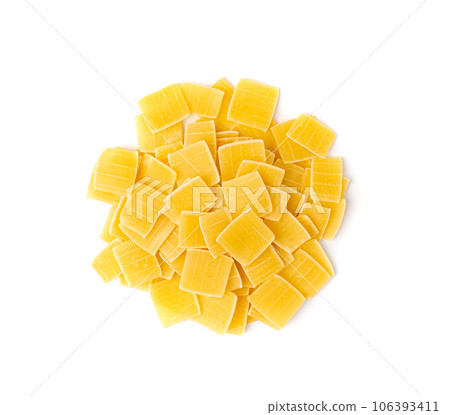 Small Square Pasta, Quadrucci Raw Pasta, Flat Dry Macaroni, Mediterranean Cuisine, Soup Ingredient Small Square Pasta, Quadrucci Raw Pasta, Flat Dry Macaroni, Mediterranean Cuisine, Soup Ingredient 106393411