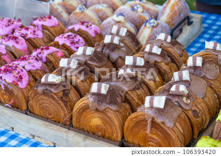 Snail Doughnuts, Color Donut Collection, Pistachio Croissants Snail Doughnuts, Color Donut Collection, Pistachio Croissants 106393420