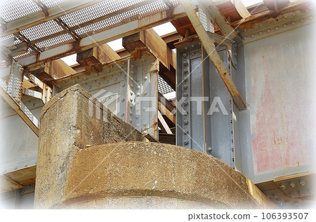 Railway bridge looking up from the riverbed (illustration style) 106393507