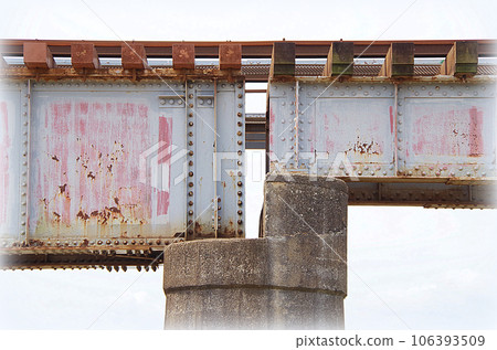 Railway bridge looking up from the riverbed (illustration style) 106393509