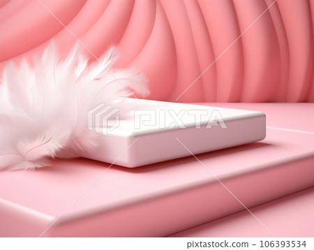podium for product presentation with feathers on a pink background. ai generation podium for product presentation with feathers on a pink background. ai generation 106393534
