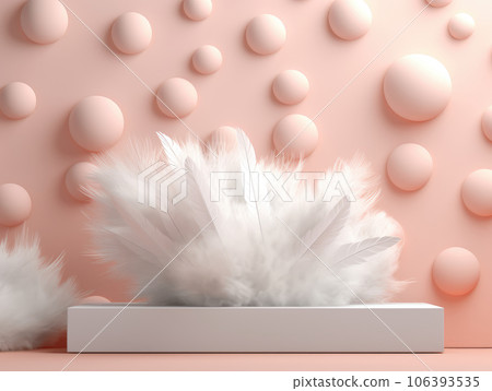 White cloud with a feather on a pastel pink background. ai generation. abstract background. White cloud with a feather on a pastel pink background. ai generation. abstract background. 106393535