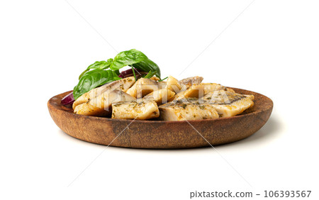 Salted Herring Fillet Isolated, Raw Pickled Fish Meat, Marinated Herring on White Background 106393567